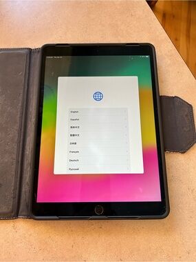 Apple iPad A1701 w/ purple Targus 360 Cover, 6th gen, factory reset done.